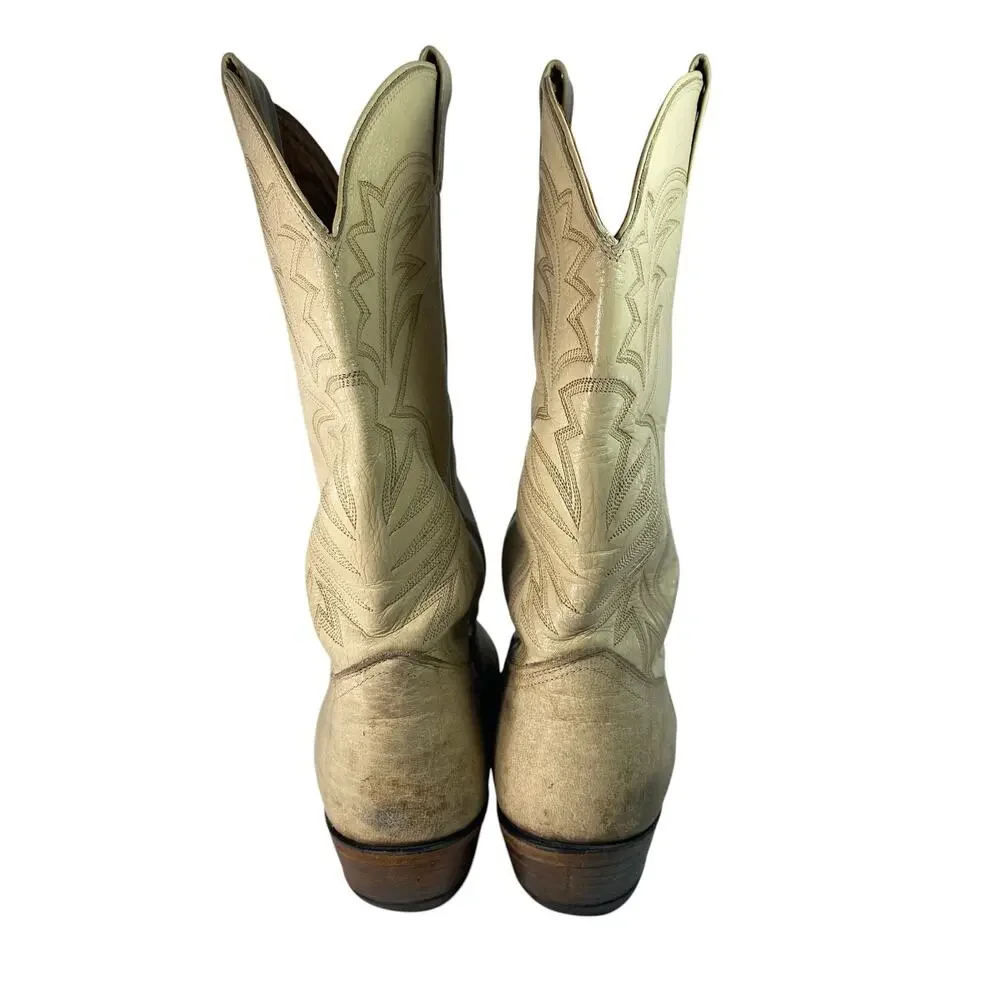 VTG 70s 80s Nocona Elephant Leather Cowboy Boots Bone White Mens 11D Exotic 4470